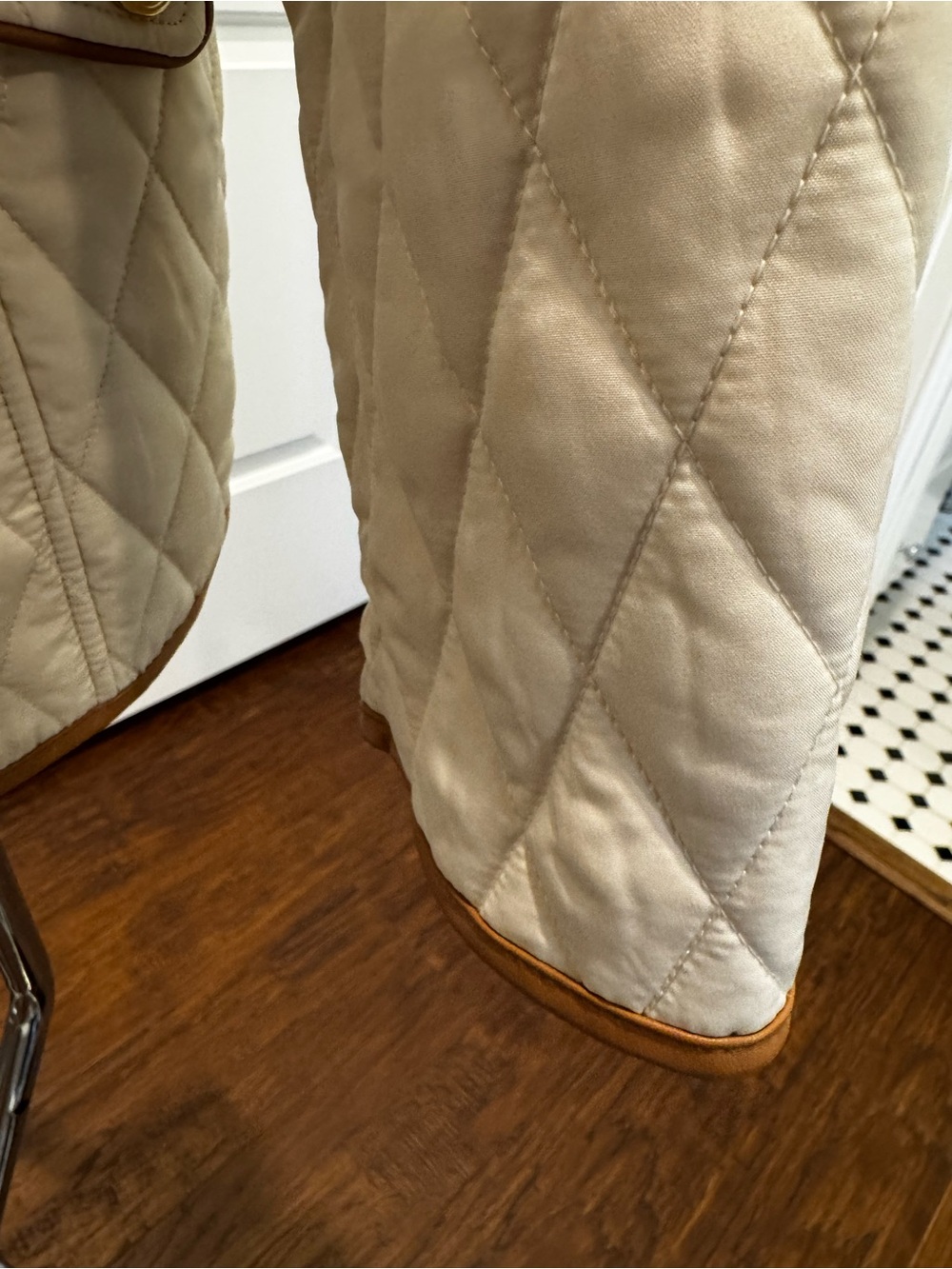 Chico's Cream Quilted Puffer Jacket with Brown Trim - Picture 8 of 8